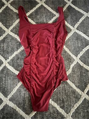 Ruched Bodysuit in Deep Wine Red